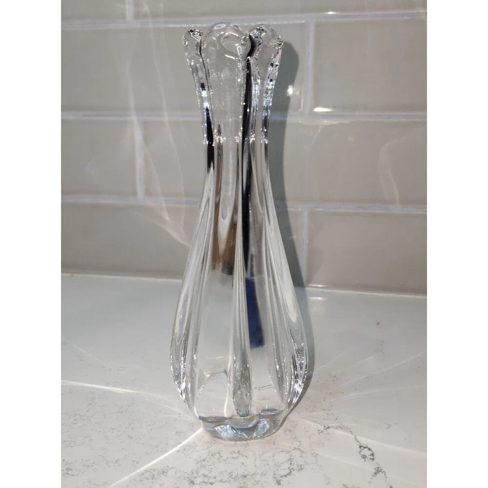 Orrefors Siljan Crystal Vase by Jan Johansson Sweden Art Glass MCM Vintage 7.6